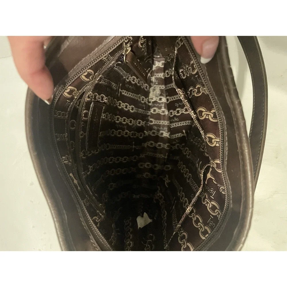 Tignanello Olive Brown Medium Shoulder Bag Hobo Purse Brass‎ Zip Vintage
